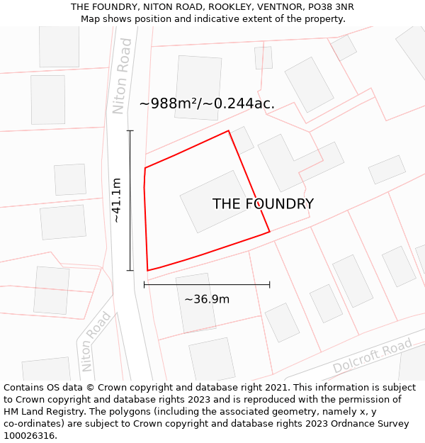 THE FOUNDRY, NITON ROAD, ROOKLEY, VENTNOR, PO38 3NR: Plot and title map