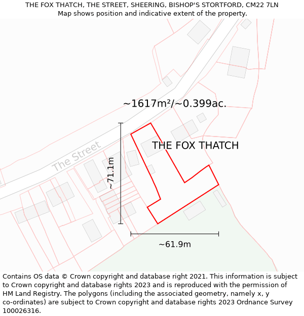 THE FOX THATCH, THE STREET, SHEERING, BISHOP'S STORTFORD, CM22 7LN: Plot and title map