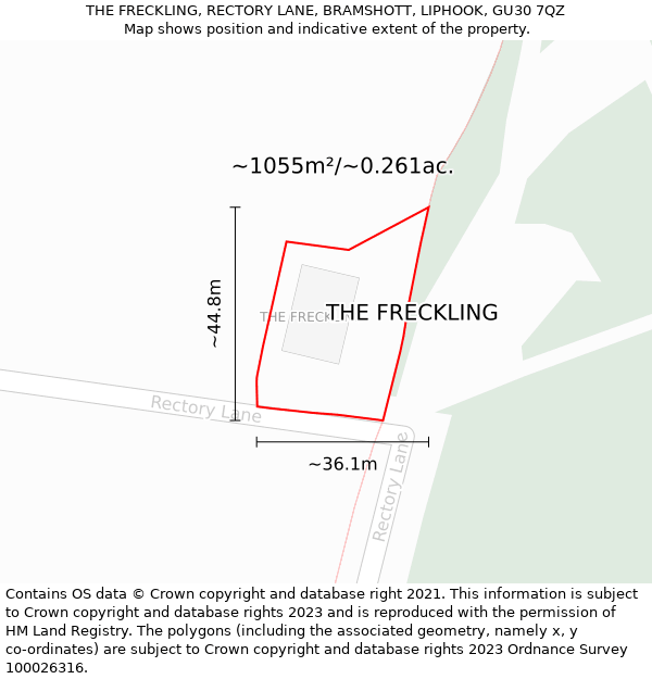 THE FRECKLING, RECTORY LANE, BRAMSHOTT, LIPHOOK, GU30 7QZ: Plot and title map