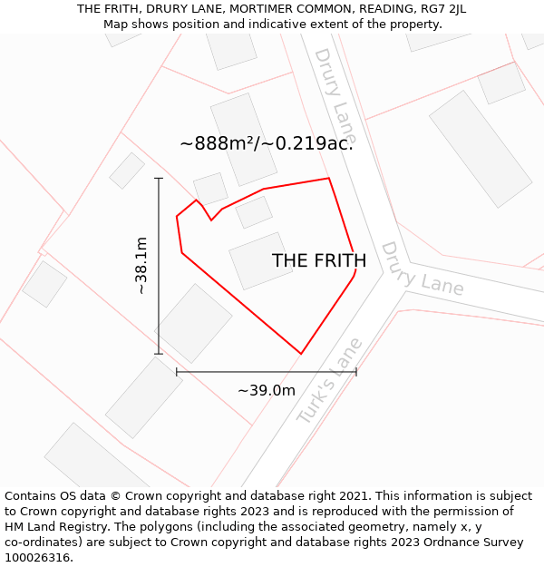 THE FRITH, DRURY LANE, MORTIMER COMMON, READING, RG7 2JL: Plot and title map