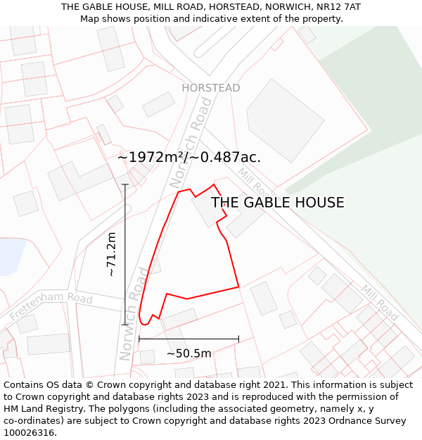 THE GABLE HOUSE, MILL ROAD, HORSTEAD, NORWICH, NR12 7AT: Plot and title map