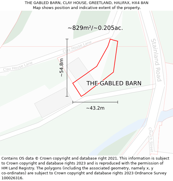 THE GABLED BARN, CLAY HOUSE, GREETLAND, HALIFAX, HX4 8AN: Plot and title map