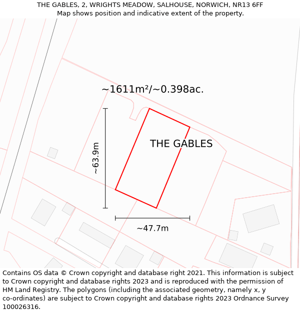 THE GABLES, 2, WRIGHTS MEADOW, SALHOUSE, NORWICH, NR13 6FF: Plot and title map
