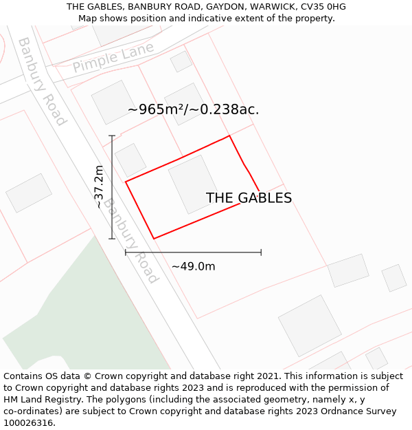 THE GABLES, BANBURY ROAD, GAYDON, WARWICK, CV35 0HG: Plot and title map