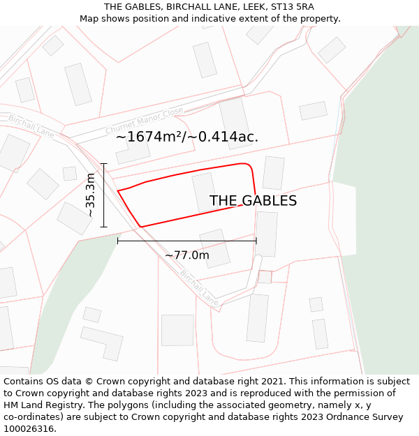 THE GABLES, BIRCHALL LANE, LEEK, ST13 5RA: Plot and title map