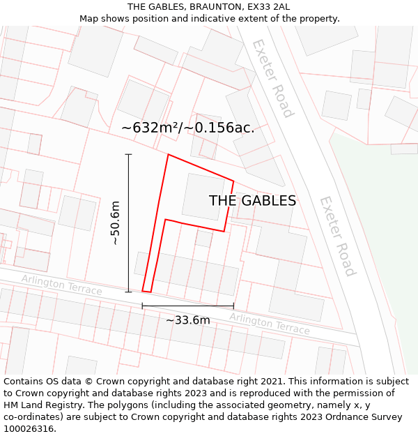 THE GABLES, BRAUNTON, EX33 2AL: Plot and title map