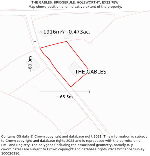 THE GABLES, BRIDGERULE, HOLSWORTHY, EX22 7EW: Plot and title map