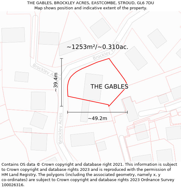 THE GABLES, BROCKLEY ACRES, EASTCOMBE, STROUD, GL6 7DU: Plot and title map