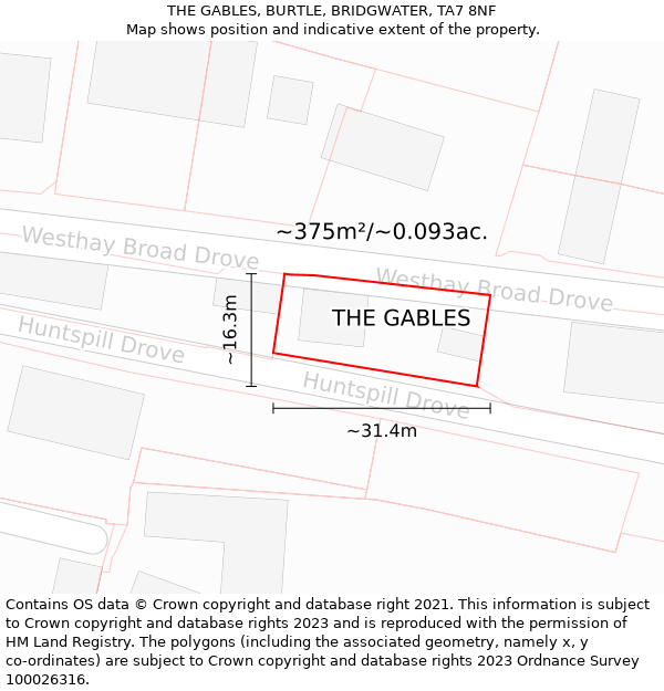 THE GABLES, BURTLE, BRIDGWATER, TA7 8NF: Plot and title map