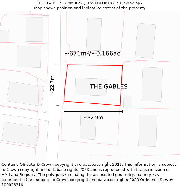 THE GABLES, CAMROSE, HAVERFORDWEST, SA62 6JG: Plot and title map