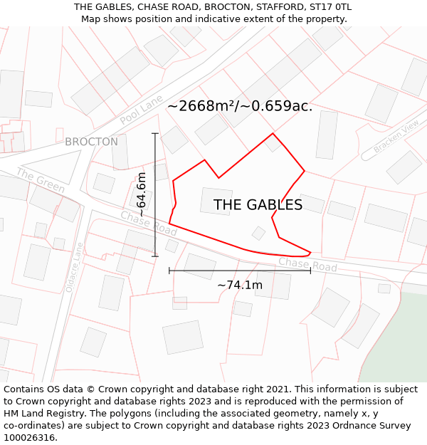 THE GABLES, CHASE ROAD, BROCTON, STAFFORD, ST17 0TL: Plot and title map