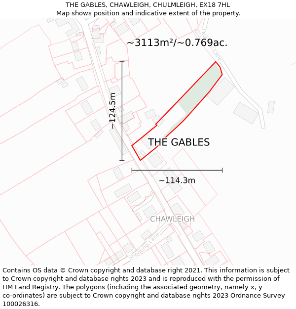 THE GABLES, CHAWLEIGH, CHULMLEIGH, EX18 7HL: Plot and title map