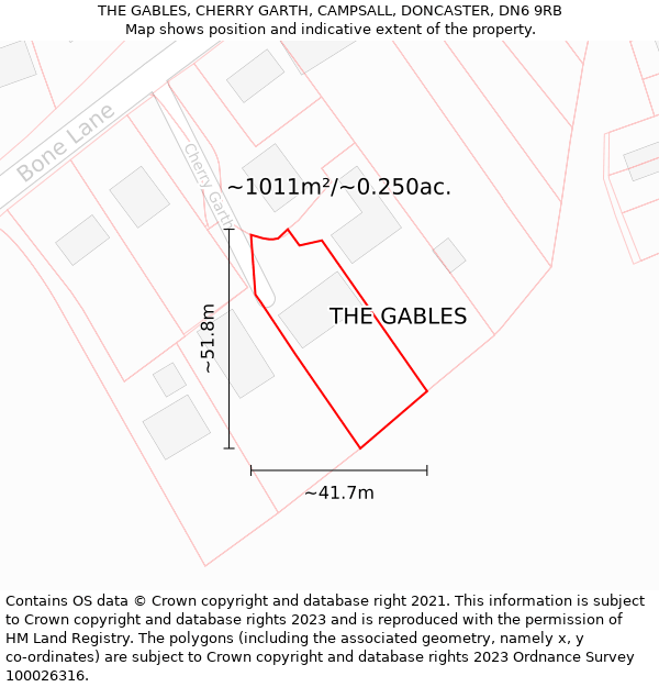THE GABLES, CHERRY GARTH, CAMPSALL, DONCASTER, DN6 9RB: Plot and title map