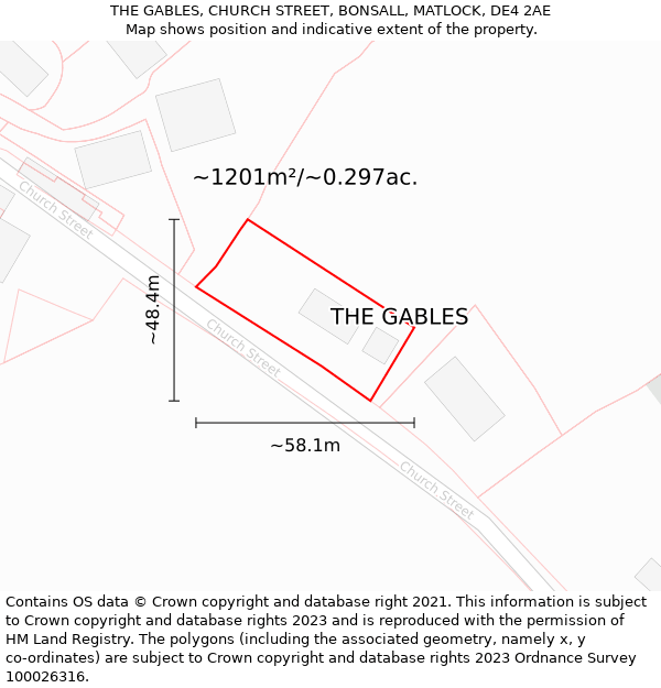 THE GABLES, CHURCH STREET, BONSALL, MATLOCK, DE4 2AE: Plot and title map