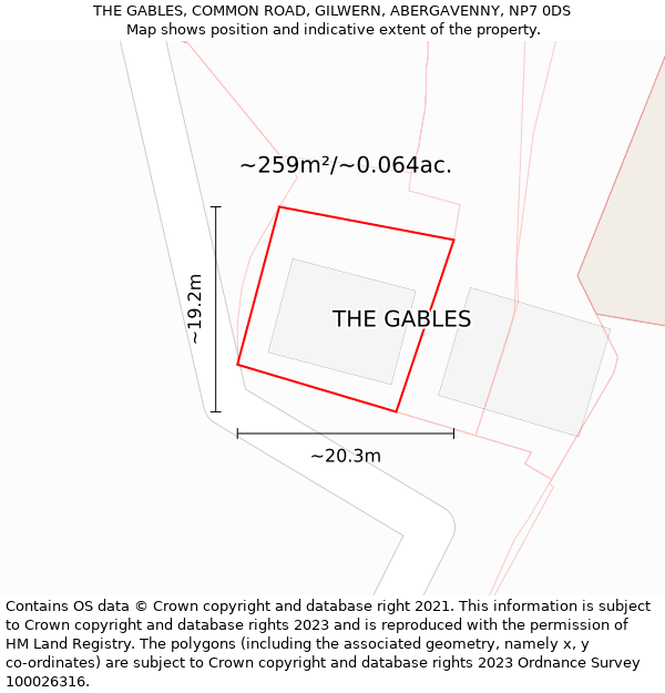 THE GABLES, COMMON ROAD, GILWERN, ABERGAVENNY, NP7 0DS: Plot and title map