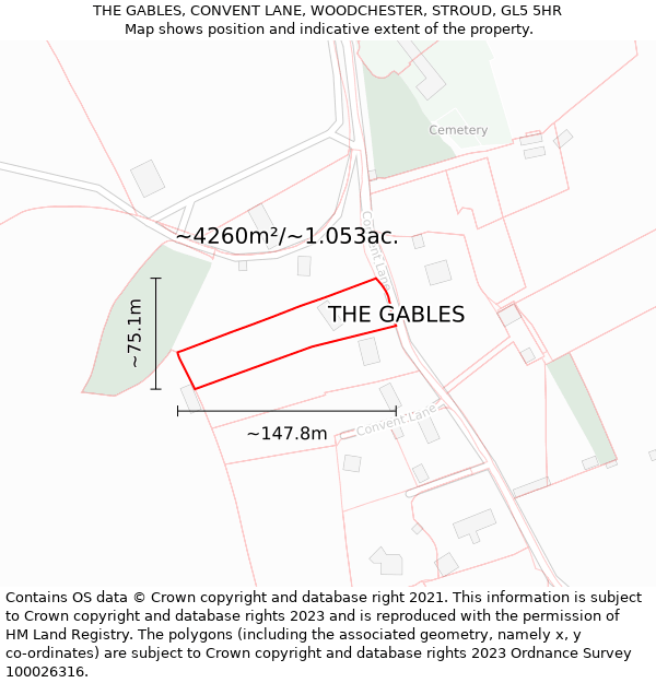 THE GABLES, CONVENT LANE, WOODCHESTER, STROUD, GL5 5HR: Plot and title map