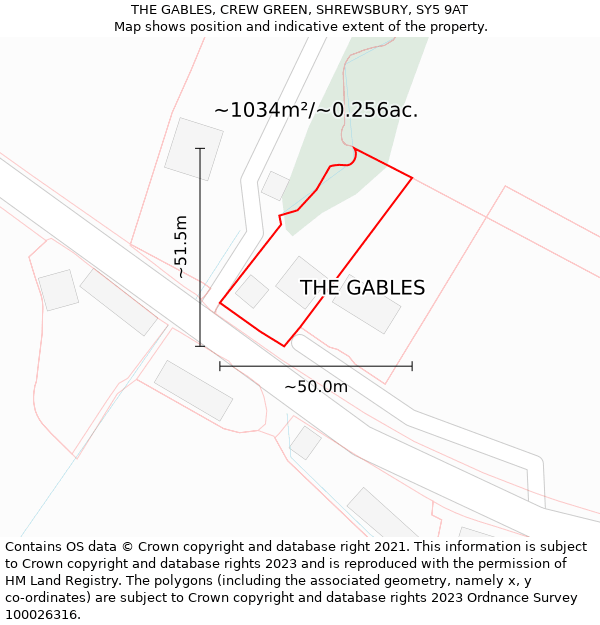 THE GABLES, CREW GREEN, SHREWSBURY, SY5 9AT: Plot and title map