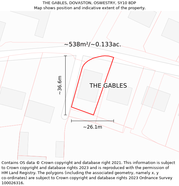 THE GABLES, DOVASTON, OSWESTRY, SY10 8DP: Plot and title map