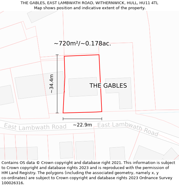 THE GABLES, EAST LAMBWATH ROAD, WITHERNWICK, HULL, HU11 4TL: Plot and title map