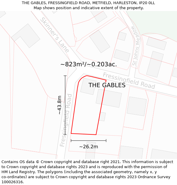 THE GABLES, FRESSINGFIELD ROAD, METFIELD, HARLESTON, IP20 0LL: Plot and title map