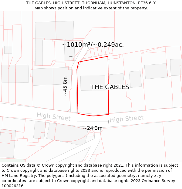 THE GABLES, HIGH STREET, THORNHAM, HUNSTANTON, PE36 6LY: Plot and title map