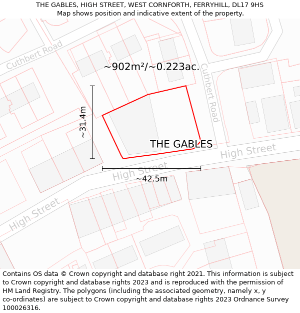 THE GABLES, HIGH STREET, WEST CORNFORTH, FERRYHILL, DL17 9HS: Plot and title map