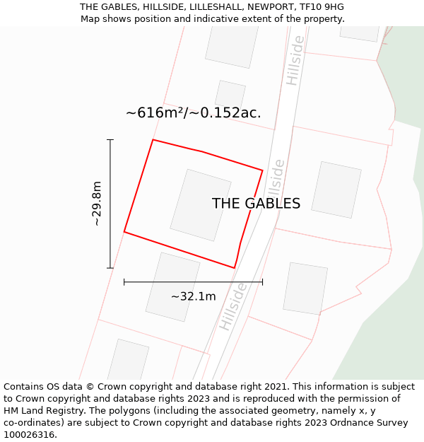 THE GABLES, HILLSIDE, LILLESHALL, NEWPORT, TF10 9HG: Plot and title map