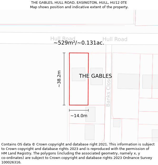 THE GABLES, HULL ROAD, EASINGTON, HULL, HU12 0TE: Plot and title map