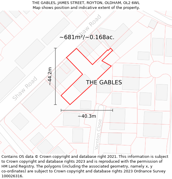 THE GABLES, JAMES STREET, ROYTON, OLDHAM, OL2 6WL: Plot and title map