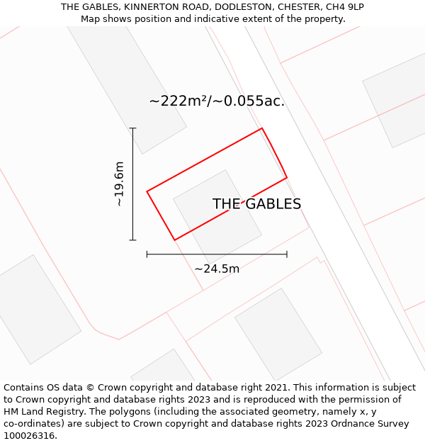 THE GABLES, KINNERTON ROAD, DODLESTON, CHESTER, CH4 9LP: Plot and title map