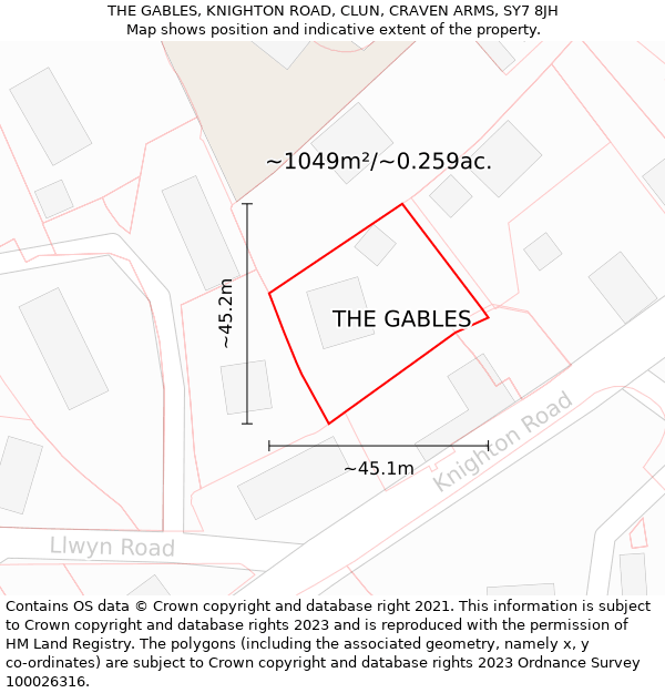 THE GABLES, KNIGHTON ROAD, CLUN, CRAVEN ARMS, SY7 8JH: Plot and title map