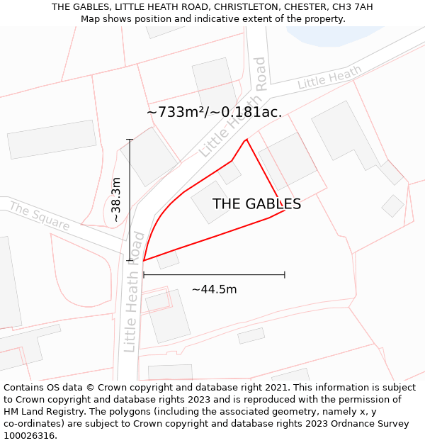 THE GABLES, LITTLE HEATH ROAD, CHRISTLETON, CHESTER, CH3 7AH: Plot and title map