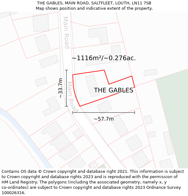 THE GABLES, MAIN ROAD, SALTFLEET, LOUTH, LN11 7SB: Plot and title map
