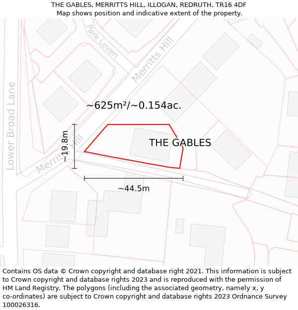 THE GABLES, MERRITTS HILL, ILLOGAN, REDRUTH, TR16 4DF: Plot and title map