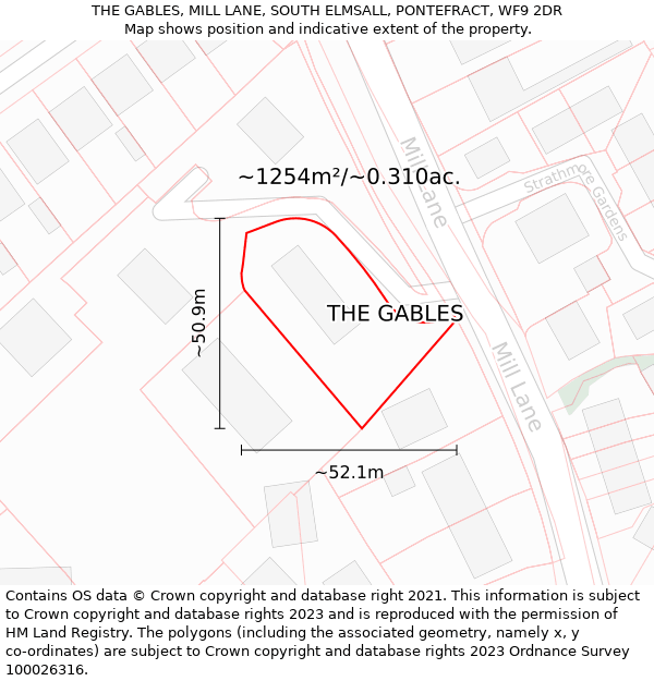 THE GABLES, MILL LANE, SOUTH ELMSALL, PONTEFRACT, WF9 2DR: Plot and title map