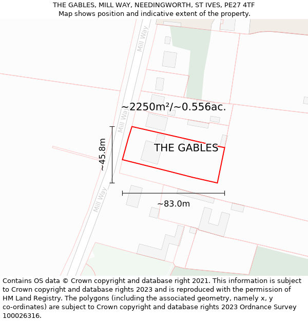 THE GABLES, MILL WAY, NEEDINGWORTH, ST IVES, PE27 4TF: Plot and title map