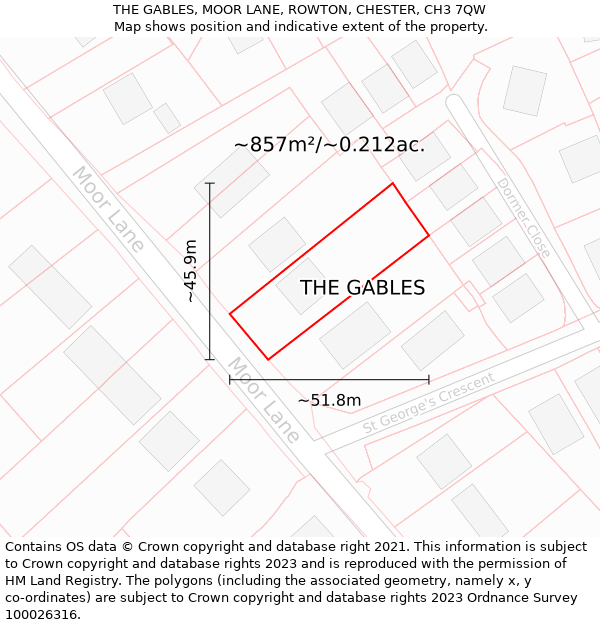 THE GABLES, MOOR LANE, ROWTON, CHESTER, CH3 7QW: Plot and title map