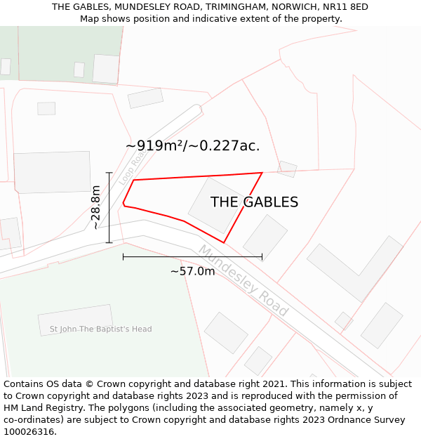 THE GABLES, MUNDESLEY ROAD, TRIMINGHAM, NORWICH, NR11 8ED: Plot and title map