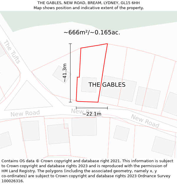 THE GABLES, NEW ROAD, BREAM, LYDNEY, GL15 6HH: Plot and title map