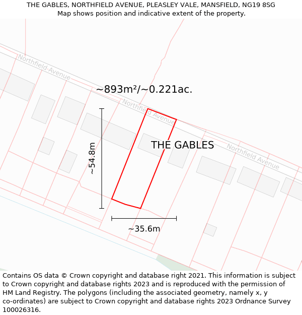 THE GABLES, NORTHFIELD AVENUE, PLEASLEY VALE, MANSFIELD, NG19 8SG: Plot and title map