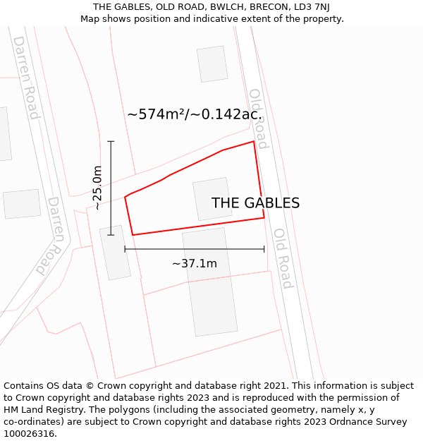 THE GABLES, OLD ROAD, BWLCH, BRECON, LD3 7NJ: Plot and title map