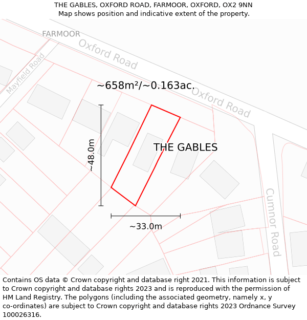 THE GABLES, OXFORD ROAD, FARMOOR, OXFORD, OX2 9NN: Plot and title map