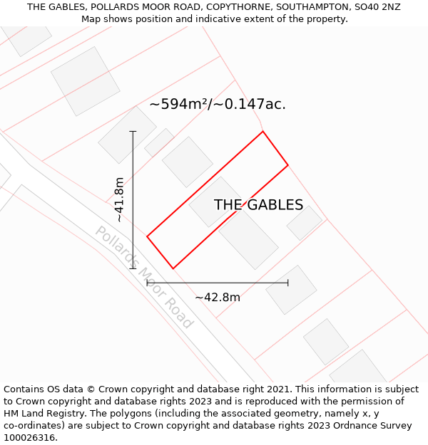 THE GABLES, POLLARDS MOOR ROAD, COPYTHORNE, SOUTHAMPTON, SO40 2NZ: Plot and title map