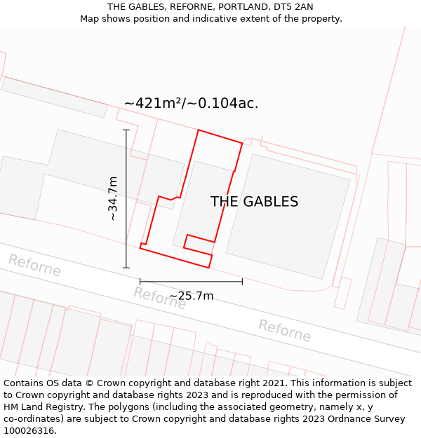THE GABLES, REFORNE, PORTLAND, DT5 2AN: Plot and title map