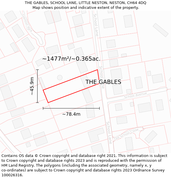 THE GABLES, SCHOOL LANE, LITTLE NESTON, NESTON, CH64 4DQ: Plot and title map