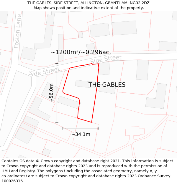 THE GABLES, SIDE STREET, ALLINGTON, GRANTHAM, NG32 2DZ: Plot and title map