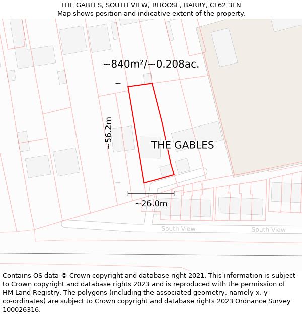 THE GABLES, SOUTH VIEW, RHOOSE, BARRY, CF62 3EN: Plot and title map