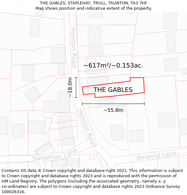 THE GABLES, STAPLEHAY, TRULL, TAUNTON, TA3 7HF: Plot and title map