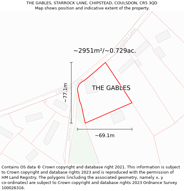 THE GABLES, STARROCK LANE, CHIPSTEAD, COULSDON, CR5 3QD: Plot and title map