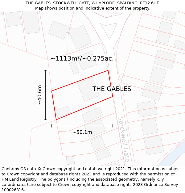 THE GABLES, STOCKWELL GATE, WHAPLODE, SPALDING, PE12 6UE: Plot and title map